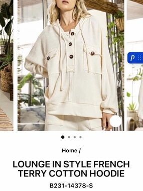 BUCKETLIST Cream Button-Placket French Terry Hoodie